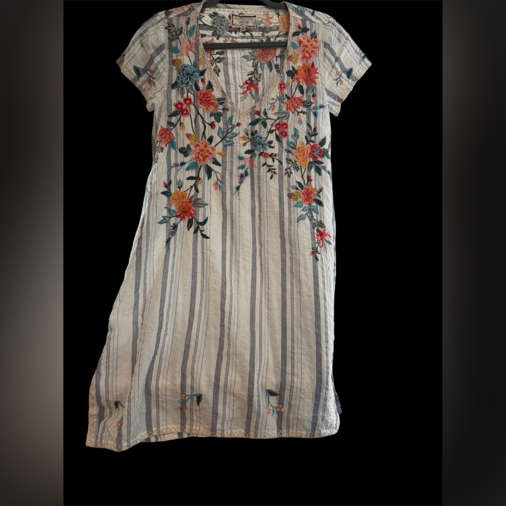 Johnny Was embroidered gauze dress.